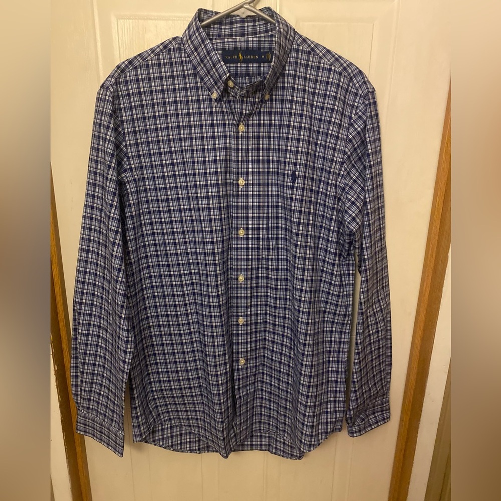 Ralph Lauren Navy Checkered Button Down Shirt M